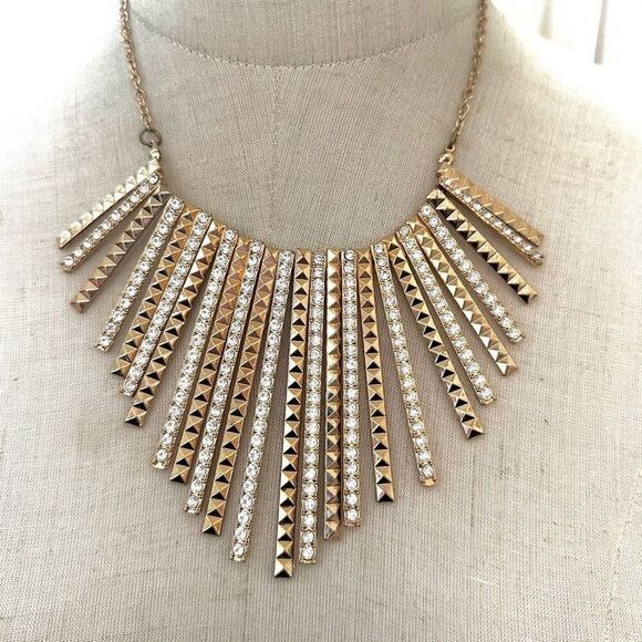 Gold rhinestone fan statement necklace Jewelry - Gold tone and rhinestone fan statement necklace